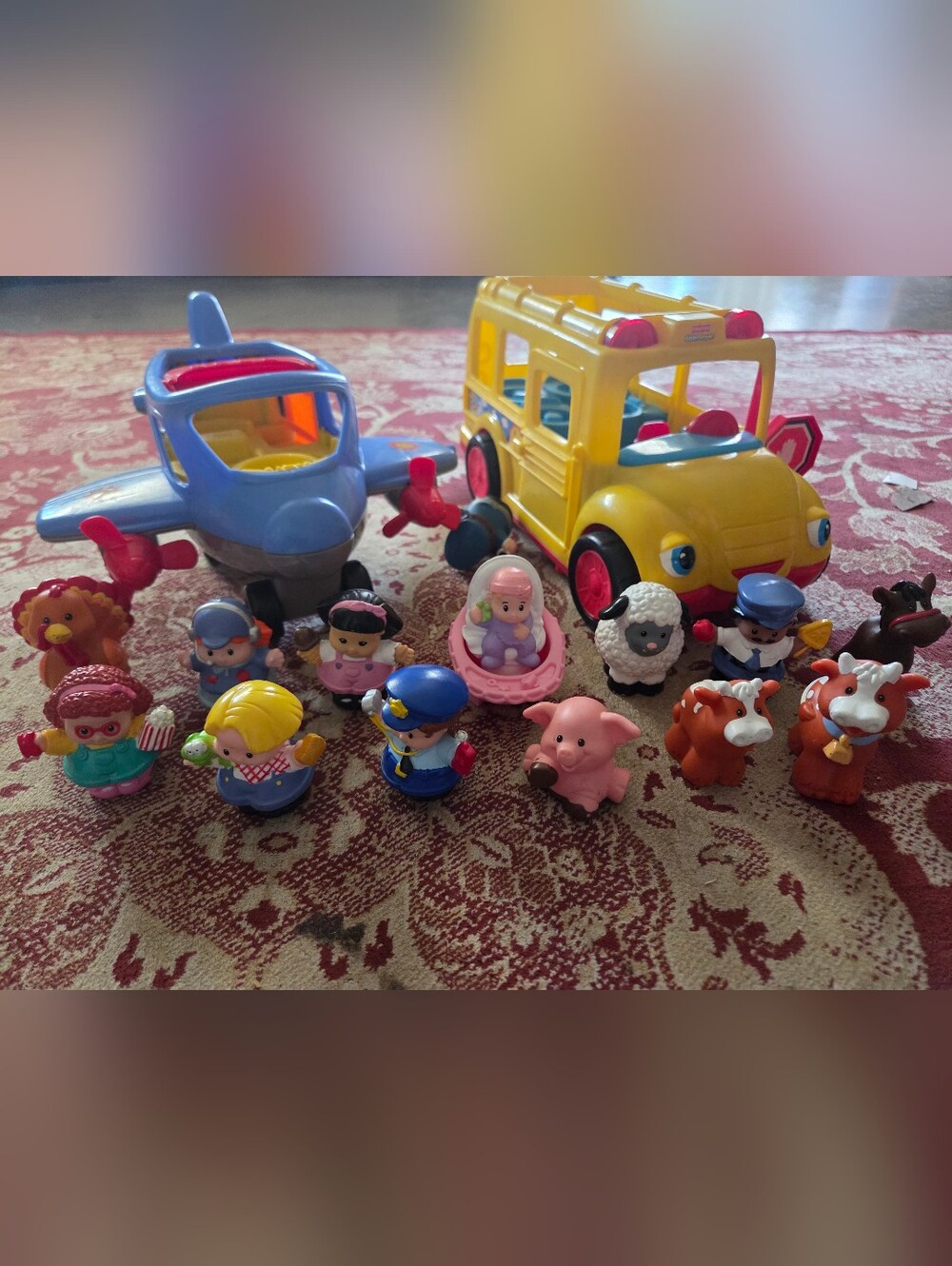 Yellow School Bus & Blue Airplane Playset with Assorted Character Figures
